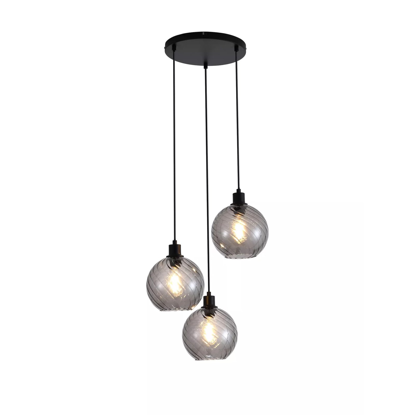 Radiance 3 Light Cluster Ceiling Pendant Light In Black Finish With Smoked Glass 44520-3SM