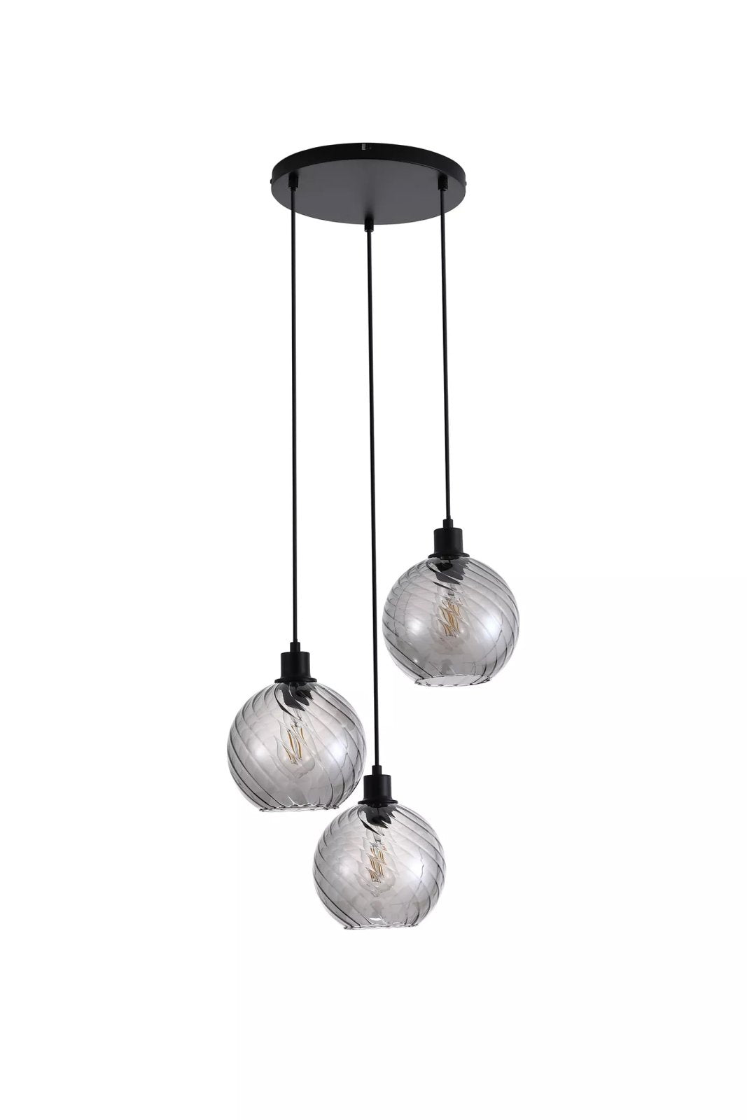 Radiance 3 Light Cluster Ceiling Pendant Light In Black Finish With Smoked Glass 44520-3SM