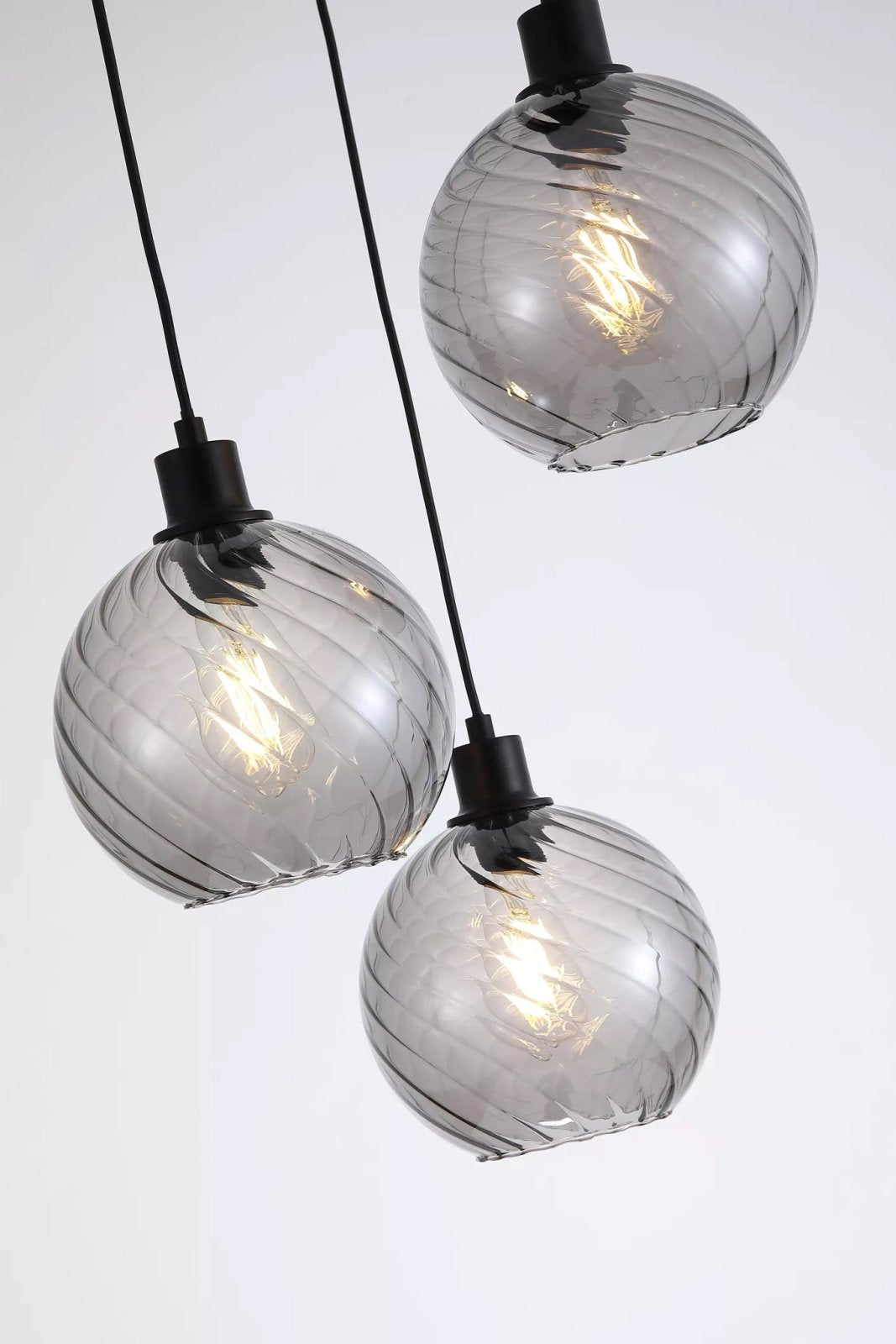 Radiance 3 Light Cluster Ceiling Pendant Light In Black Finish With Smoked Glass 44520-3SM