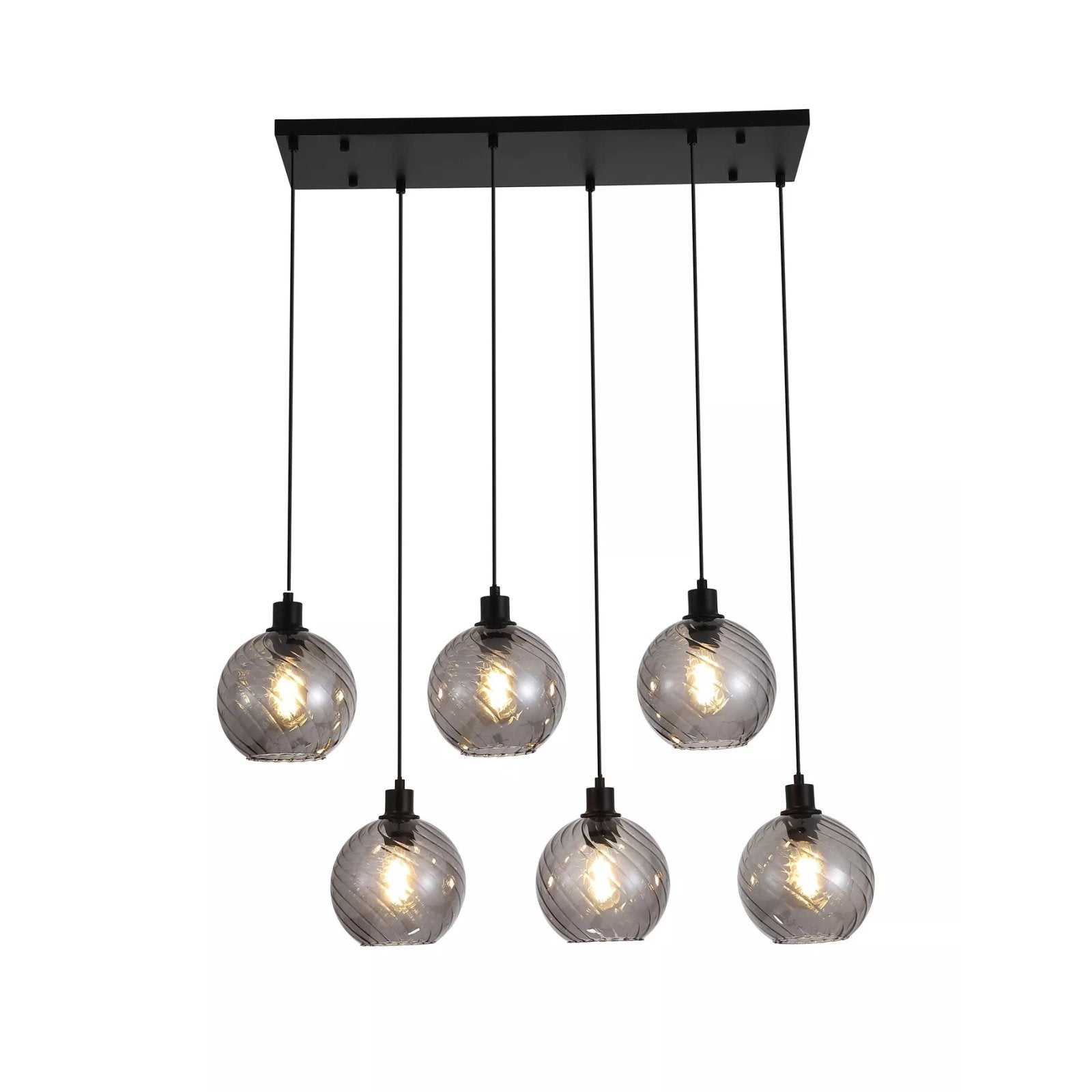 Radiance 6 Light Bar Ceiling Pendant Light In Black Finish With Smoked Glass 44520-6SM