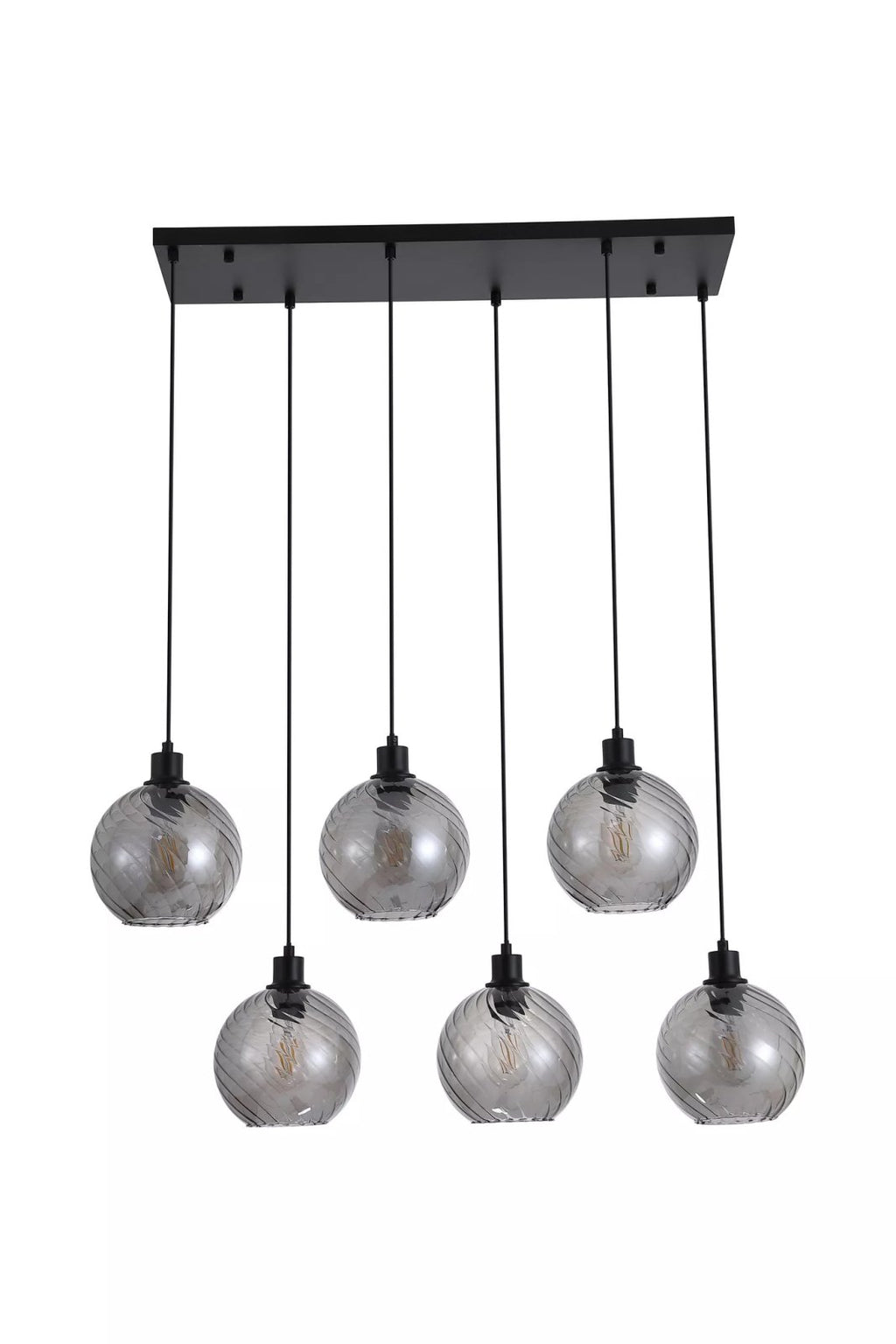 Radiance 6 Light Bar Ceiling Pendant Light In Black Finish With Smoked Glass 44520-6SM