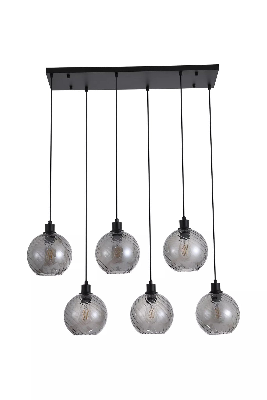 Radiance 6 Light Bar Ceiling Pendant Light In Black Finish With Smoked Glass 44520-6SM