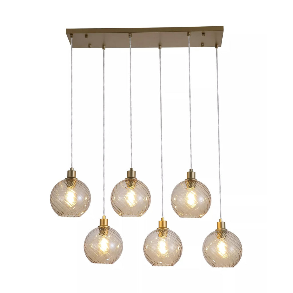 Radiance 6 Light Bar Ceiling Pendant Light In Gold Finish With Champagne Glass 44520-6CP