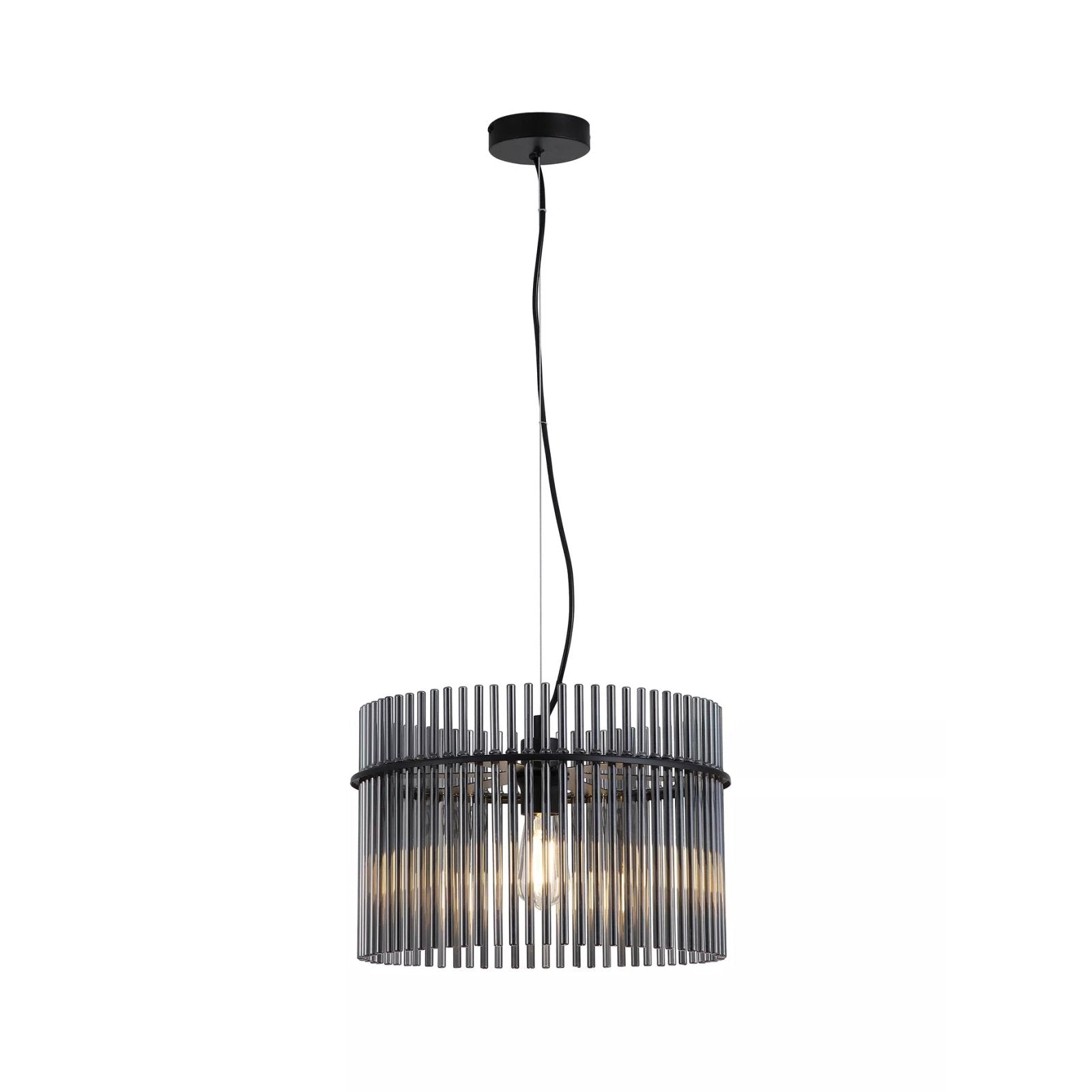 Swizzle Ceiling Pendant Light In Matt Black Finsih With Smoked Rods 40cm 55621SM