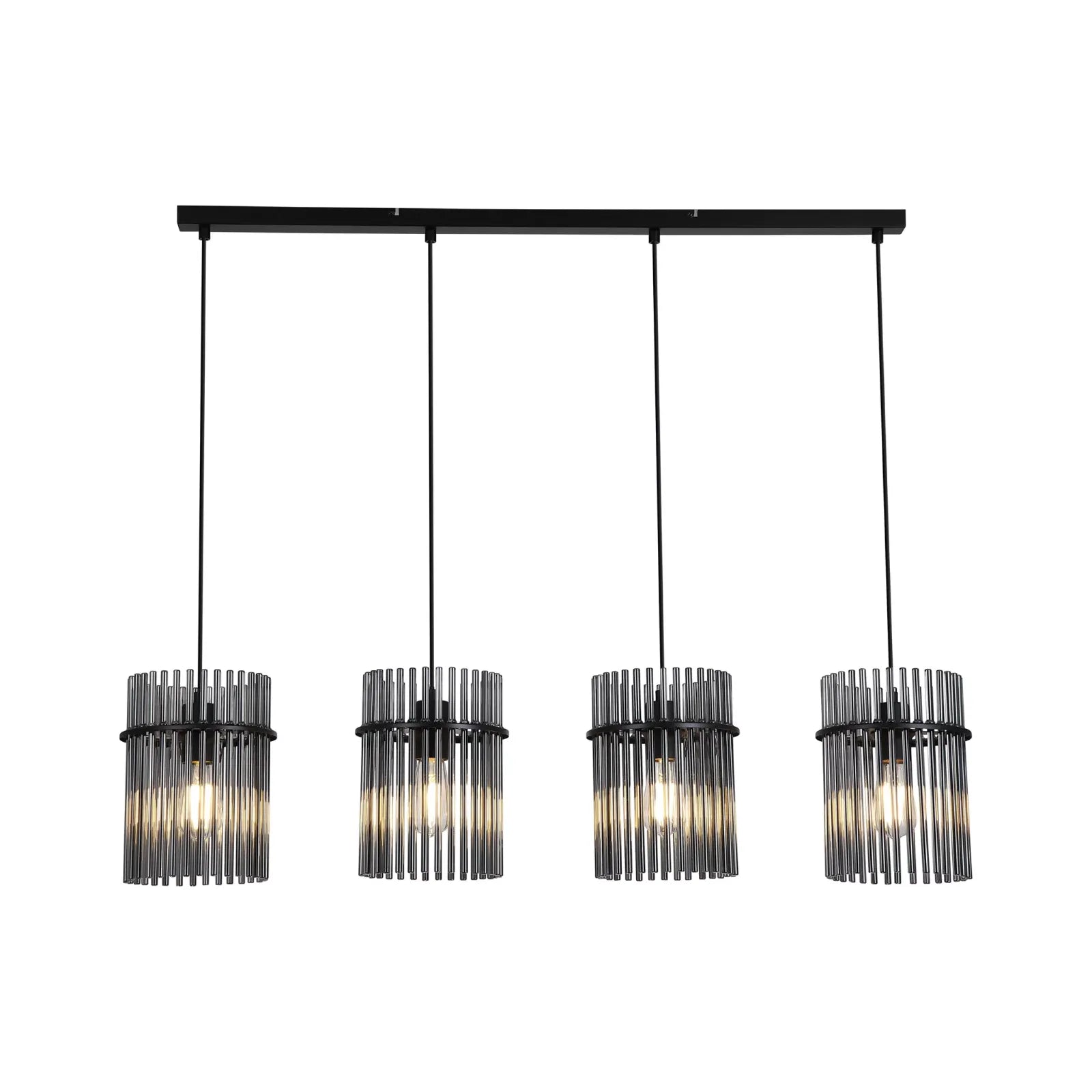 Swizzle 4 Light Bar Ceiling Pendant Light In Matt Black Finsih With Smoked Rods 55620-4SM