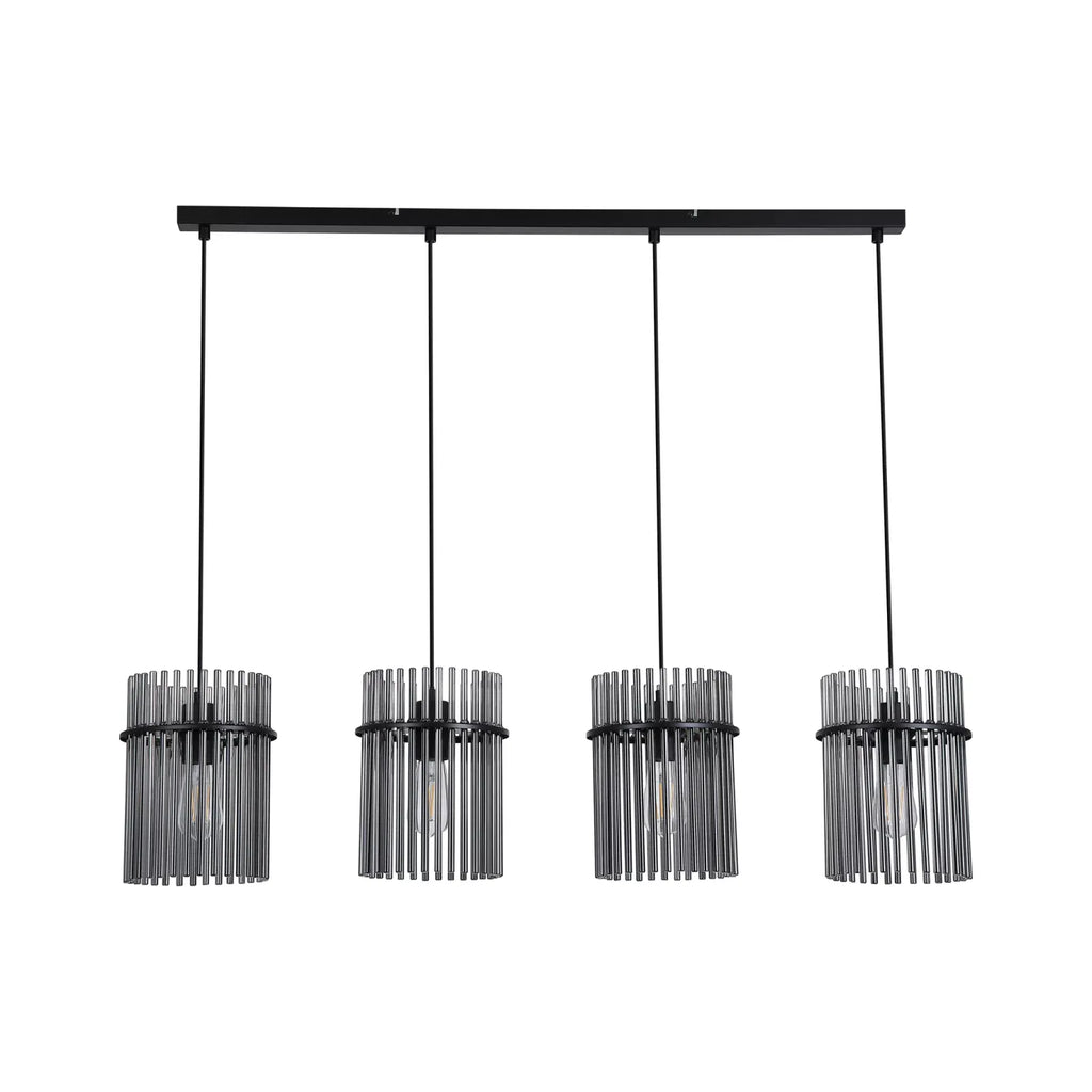 Swizzle 4 Light Bar Ceiling Pendant Light In Matt Black Finsih With Smoked Rods 55620-4SM