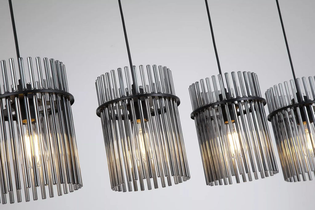Swizzle 4 Light Bar Ceiling Pendant Light In Matt Black Finsih With Smoked Rods 55620-4SM