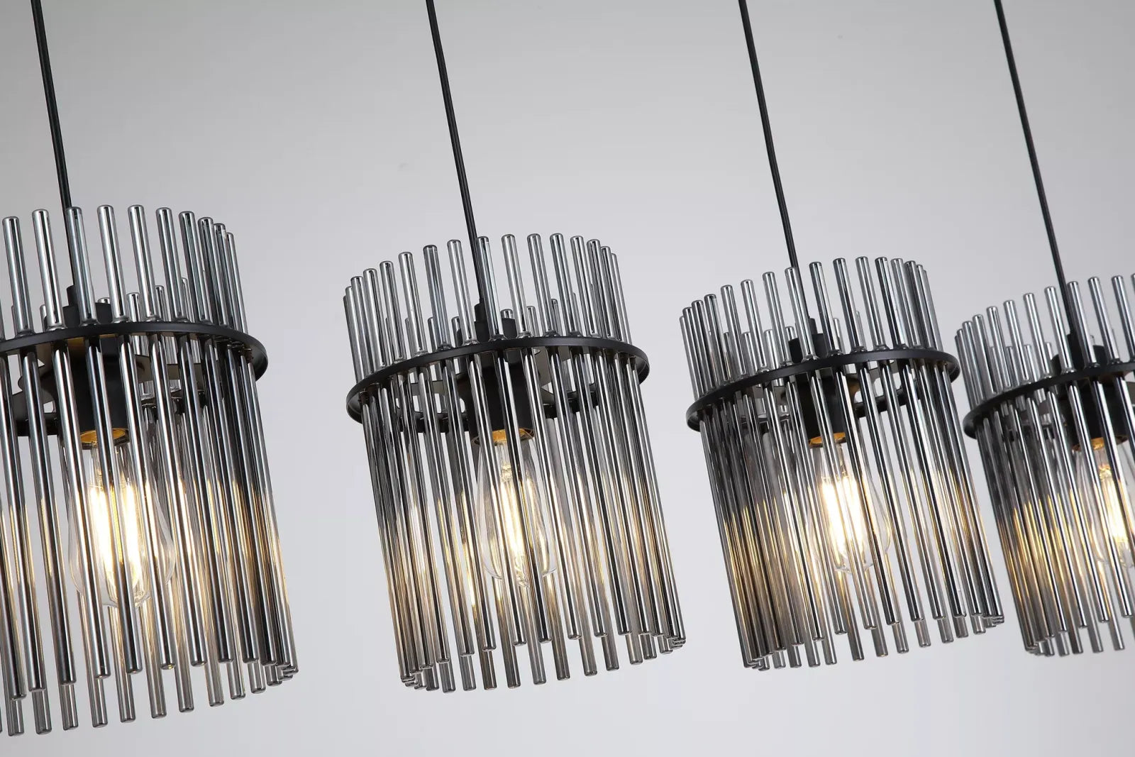 Swizzle 4 Light Bar Ceiling Pendant Light In Matt Black Finsih With Smoked Rods 55620-4SM