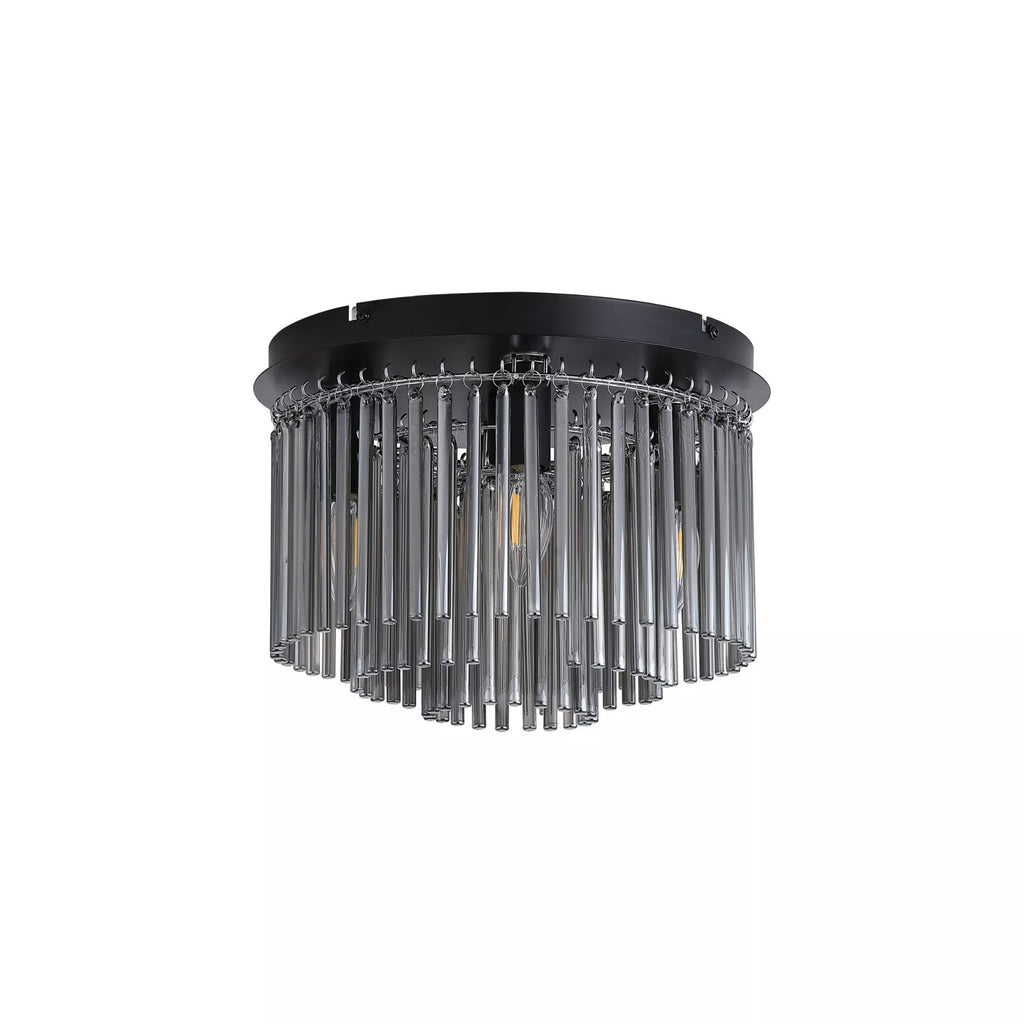 Swizzle 5 Light Flush Ceiling Light In Matt Black Finsih With Smoked Rods 55620-320SM