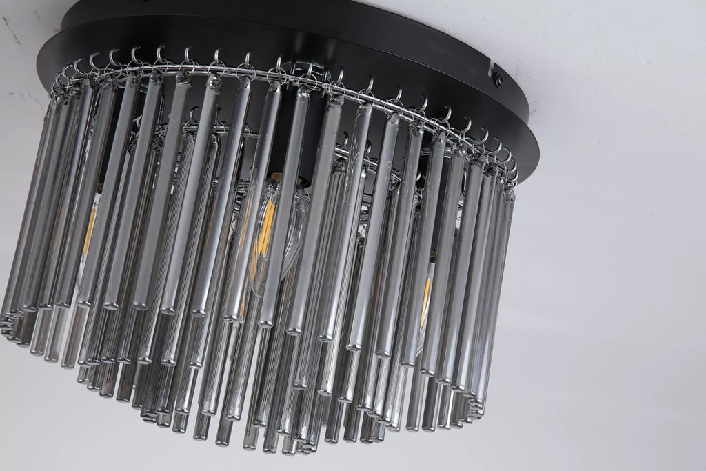 Swizzle 5 Light Flush Ceiling Light In Matt Black Finsih With Smoked Rods 55620-320SM