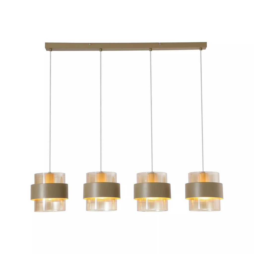 Royal 4 Light Bar Ceiling Pendant Light In Sand Finish With Amber Glass Shades 82434-4SA