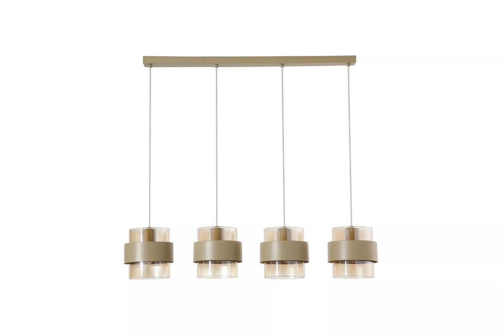 Royal 4 Light Bar Ceiling Pendant Light In Sand Finish With Amber Glass Shades 82434-4SA