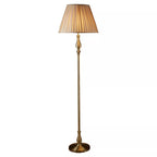 Classic Flemish Floor Lamp In Antique Brass Finish With Grey Pleated Shade