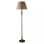 Classic Flemish Floor Lamp In Antique Brass Finish With Grey Pleated Shade