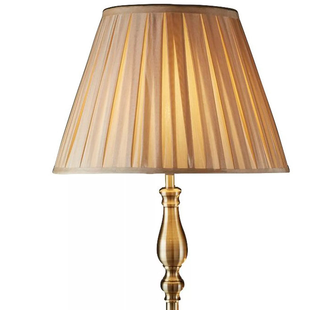 Classic Flemish Floor Lamp In Antique Brass Finish With Grey Pleated Shade