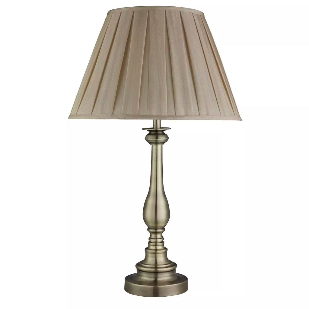 Classic Flemish Table Lamp In Antique Brass Finish With Grey Pleated Shade