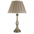 Classic Flemish Table Lamp In Antique Brass Finish With Grey Pleated Shade