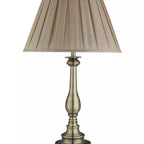 Classic Flemish Table Lamp In Antique Brass Finish With Grey Pleated Shade