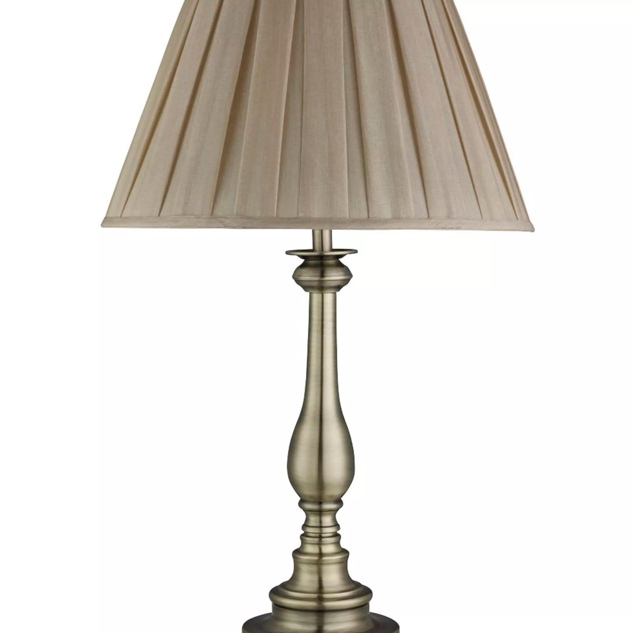 Classic Flemish Table Lamp In Antique Brass Finish With Grey Pleated Shade