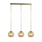 Linear 3 Light Ceiling Pendant In Antique Brass With Amber Glass Shades 1623-3AM