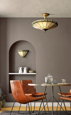 Classic New York Tiffany Wall Light In Antique Brass Finish With Stained Glass