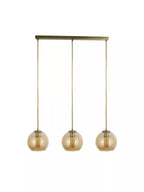 Linear 3 Light Ceiling Pendant In Antique Brass With Amber Glass Shades 1623-3AM
