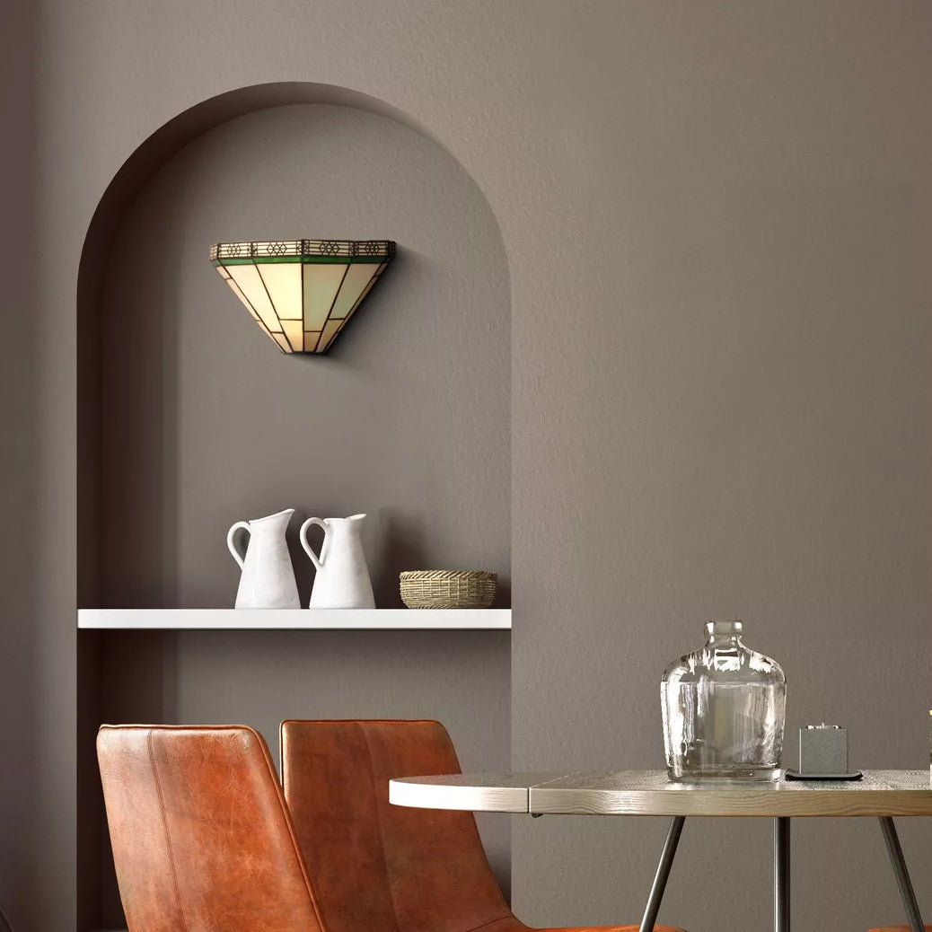 Classic New York Tiffany Wall Light In Antique Brass Finish With Stained Glass