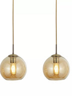 Linear 3 Light Ceiling Pendant In Antique Brass With Amber Glass Shades 1623-3AM