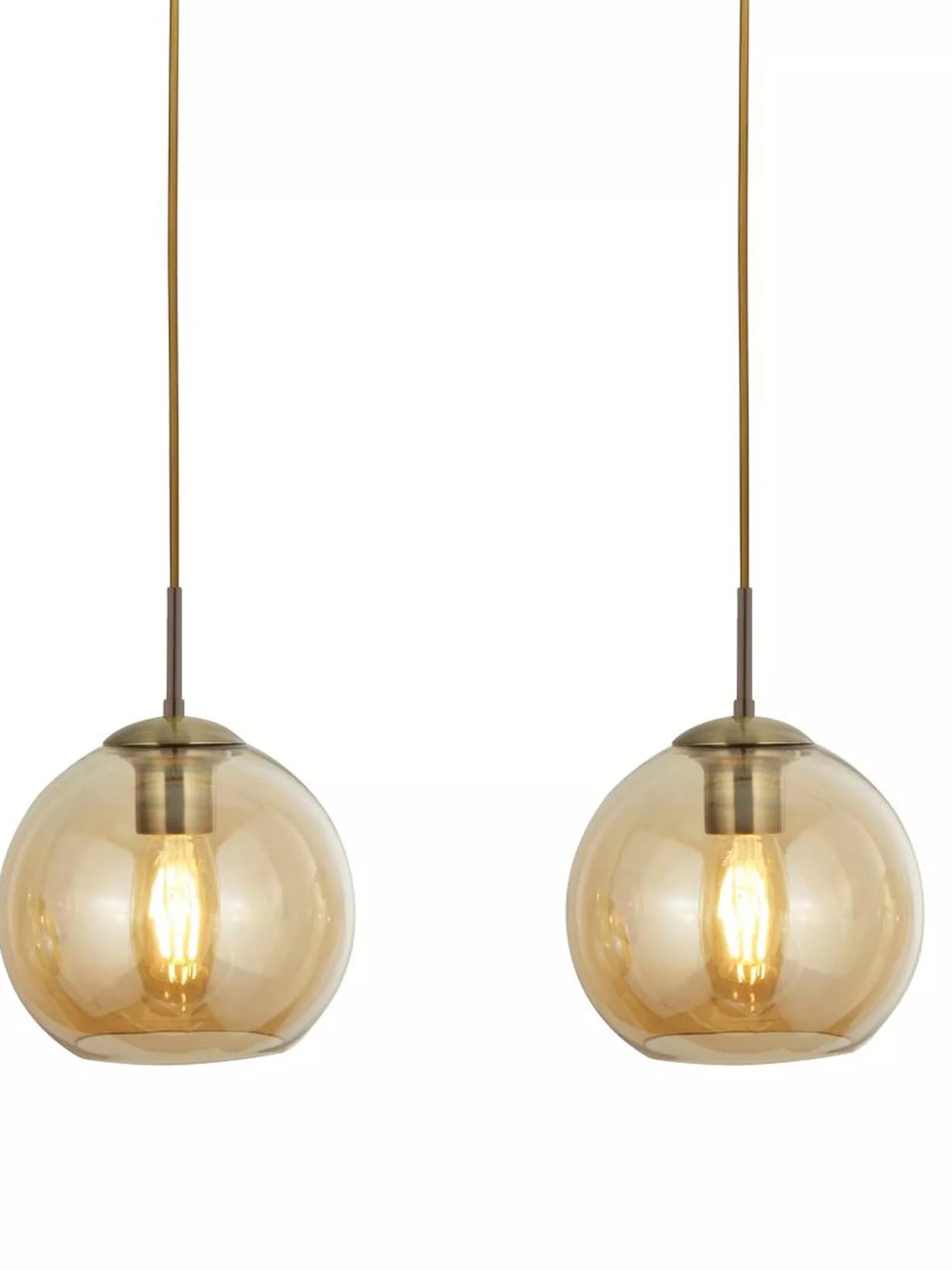 Linear 3 Light Ceiling Pendant In Antique Brass With Amber Glass Shades 1623-3AM
