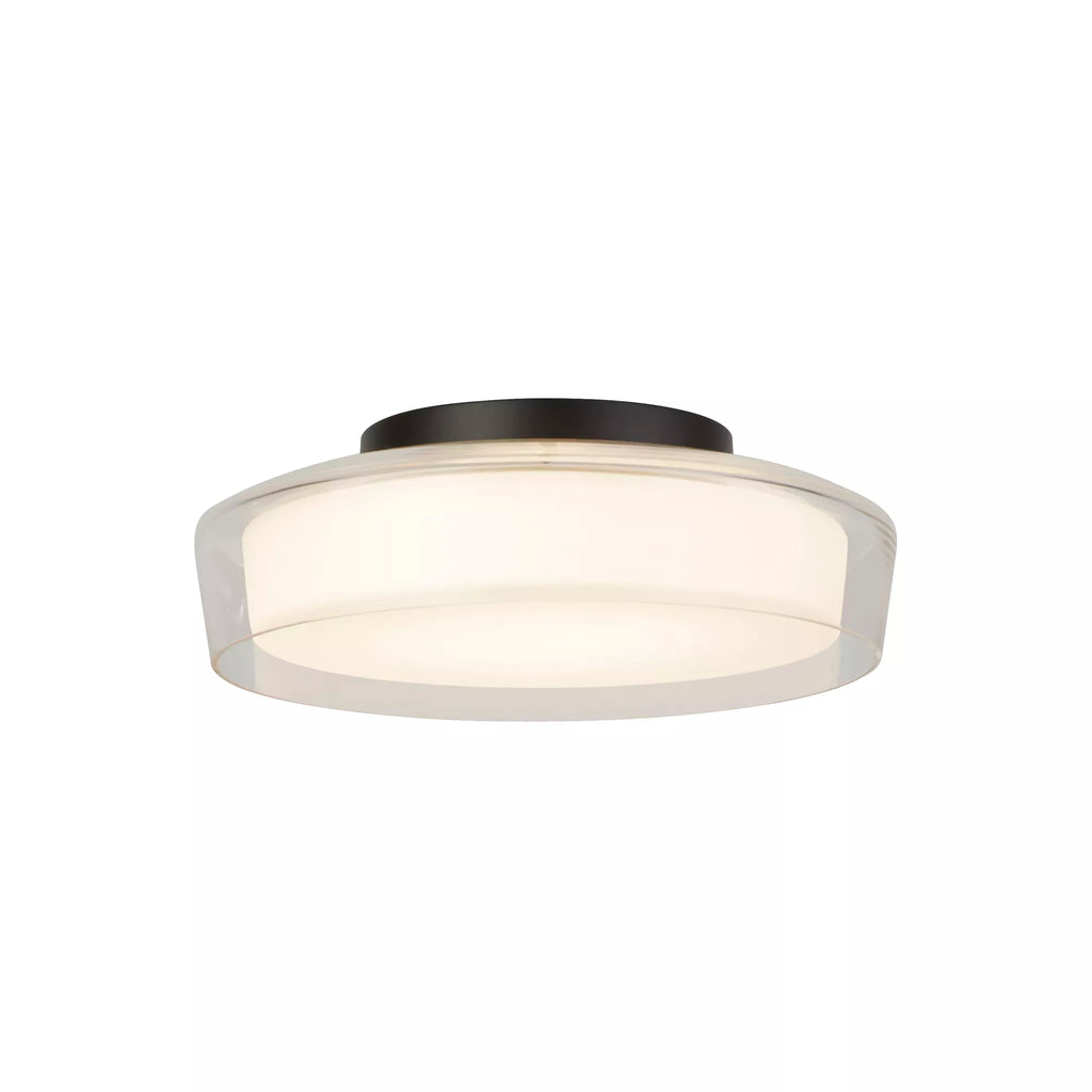 Searchlight Modern Puck Flush Ceiling Light In Black Finish With Clear And Opal Glass Shade