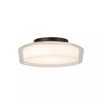 Searchlight Modern Puck Flush Ceiling Light In Black Finish With Clear And Opal Glass Shade