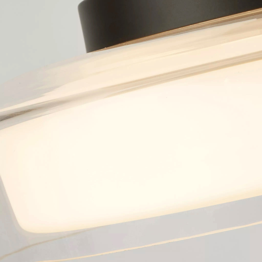 Searchlight Modern Puck Flush Ceiling Light In Black Finish With Clear And Opal Glass Shade