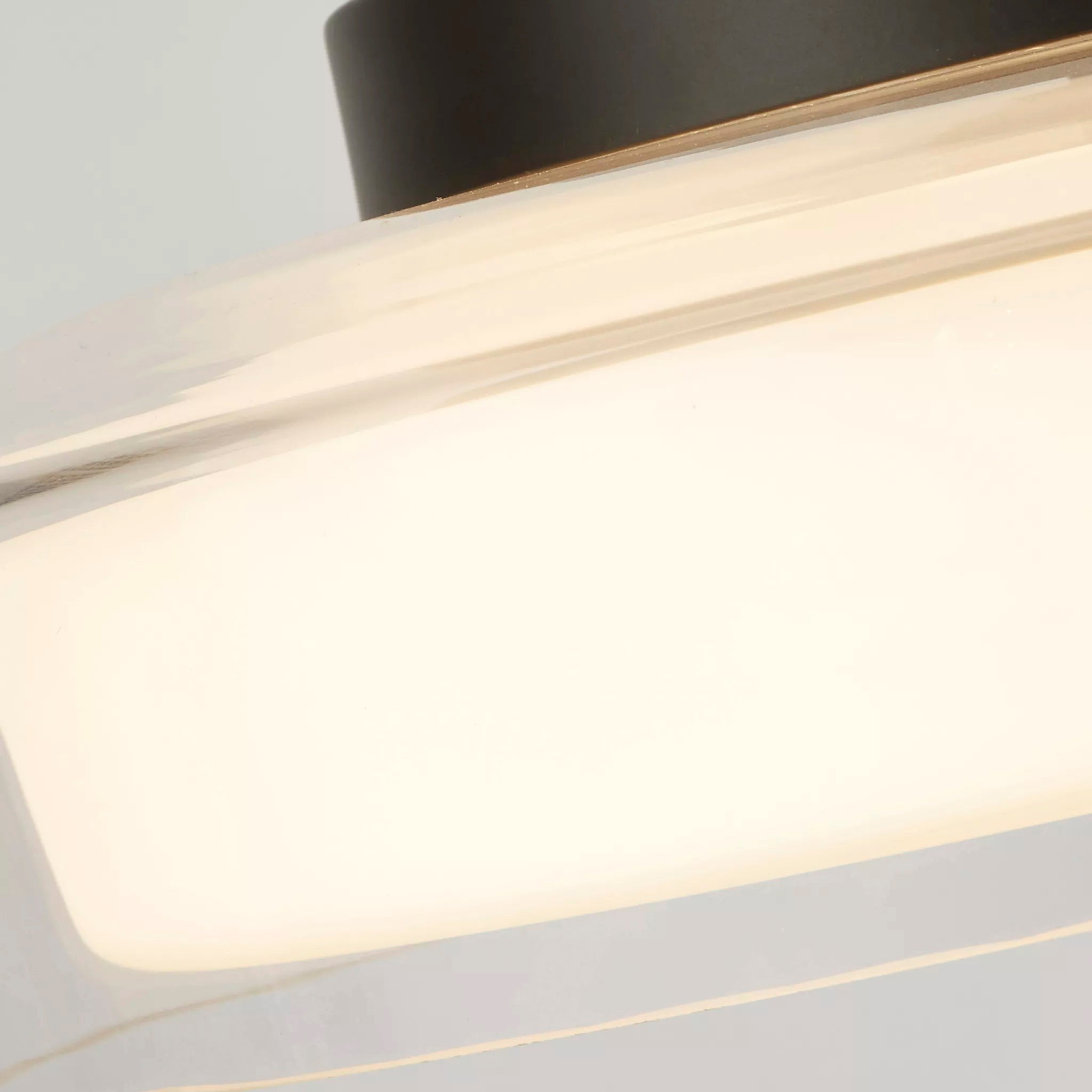 Searchlight Modern Puck Flush Ceiling Light In Black Finish With Clear And Opal Glass Shade