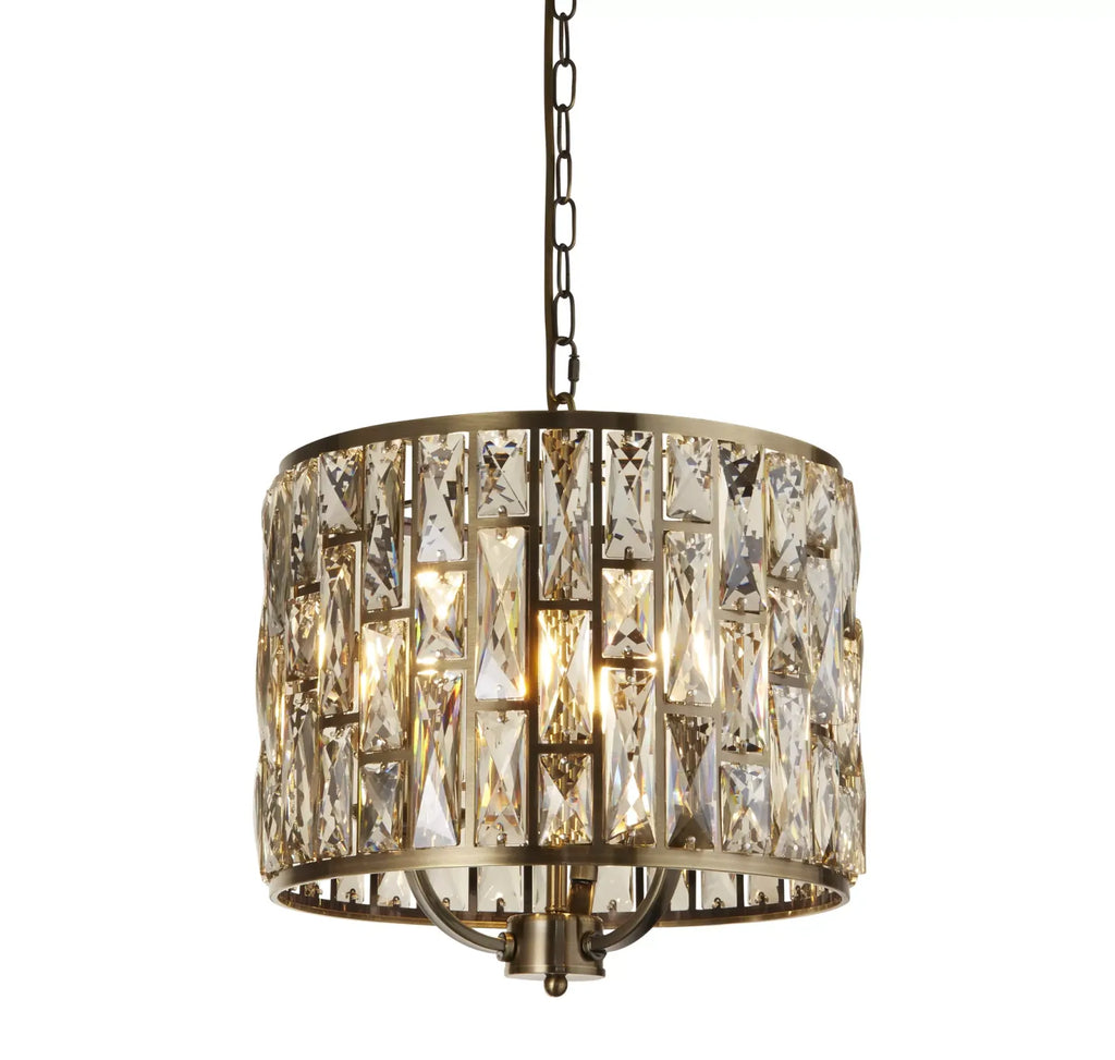 Bijou 3 Light Ceiling Pendant Light In Antique Brass Finish With Crystal Glass 6583-3AB