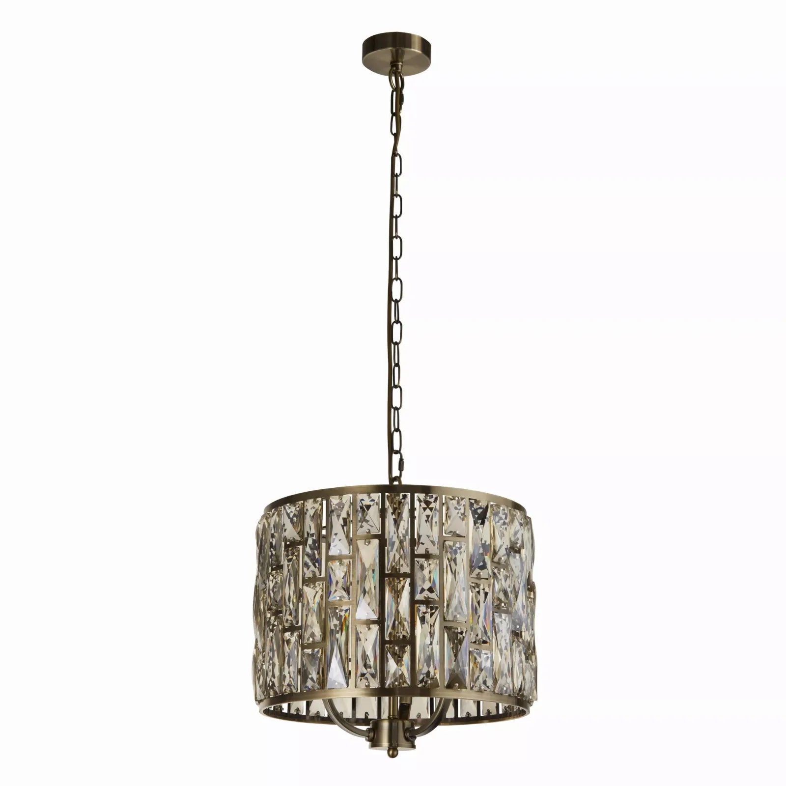 Bijou 3 Light Ceiling Pendant Light In Antique Brass Finish With Crystal Glass 6583-3AB