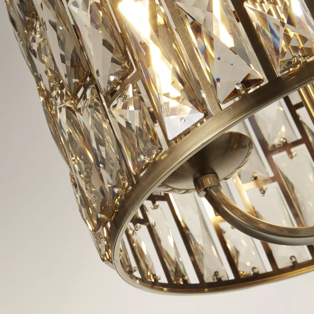Bijou 3 Light Ceiling Pendant Light In Antique Brass Finish With Crystal Glass 6583-3AB