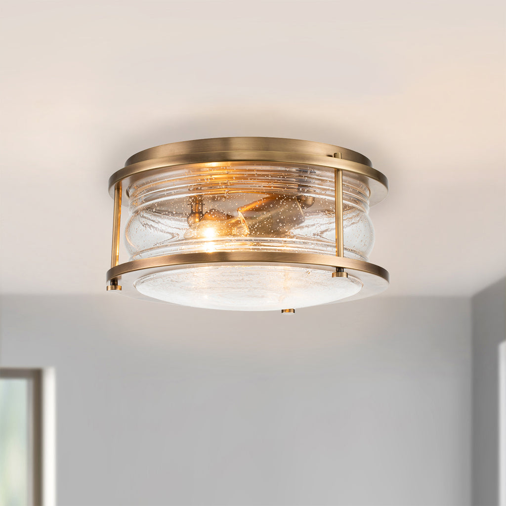 Ashland Bay 2 Light Flush Ceiling Light In Natural Brass Finish QN-ASHLANDBAY-F-NBR-BATH
