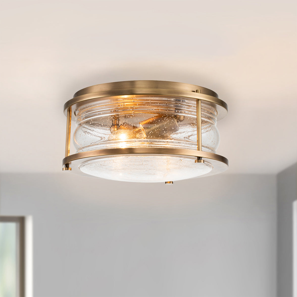Ashland Bay 2 Light Flush Ceiling Light In Natural Brass Finish QN-ASHLANDBAY-F-NBR-BATH