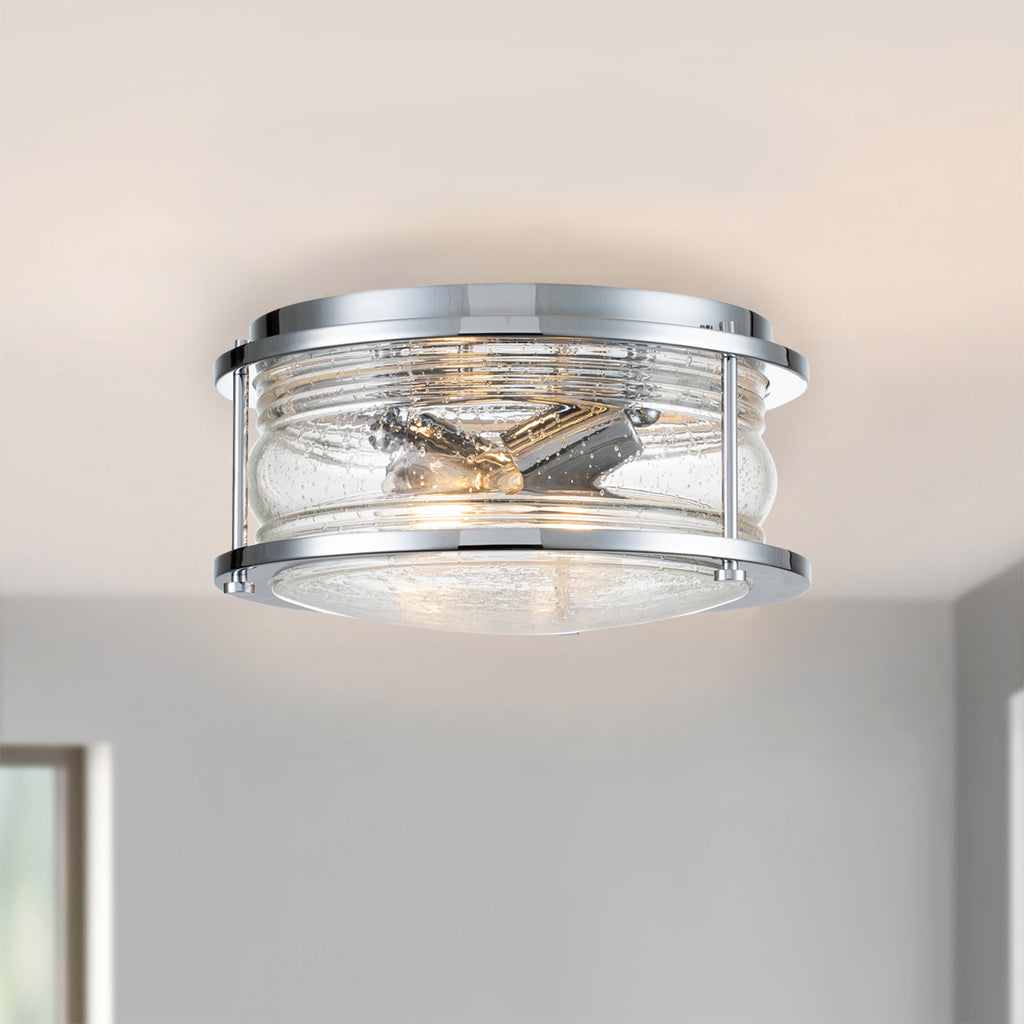 Ashland Bay 2 Light Flush Ceiling Light In Polished Chrome Finish QN-ASHLANDBAY-F-PC-BATH