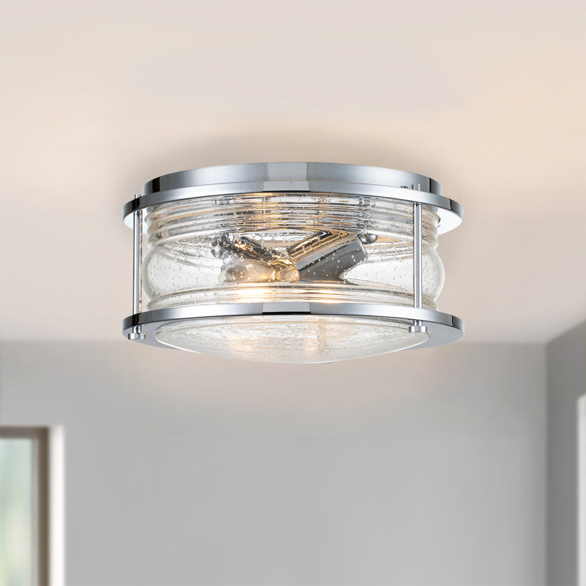 Ashland Bay 2 Light Flush Ceiling Light In Polished Chrome Finish QN-ASHLANDBAY-F-PC-BATH