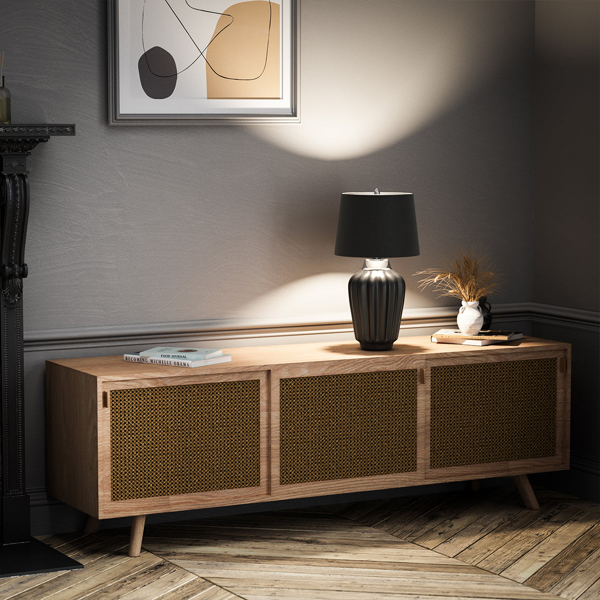 Bexley Satin Black Ceramic Table Lamp In Polished Nickel Finish QN-BEXLEY-TL-BKPN