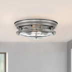 Hadrian 2 Light Flush Ceiling Light In Antique Nickel With Clear Glass IP44 QN-HADRIAN-FS-AN-CLEAR
