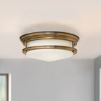 Hadrian 2 Light Flush Ceiling Light In Brushed Bronze With Opal Glass IP44 QN-HADRIAN-FS-BR-OPAL