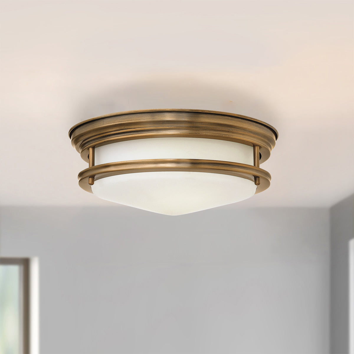 Hadrian 2 Light Flush Ceiling Light In Brushed Bronze With Opal Glass IP44 QN-HADRIAN-FS-BR-OPAL