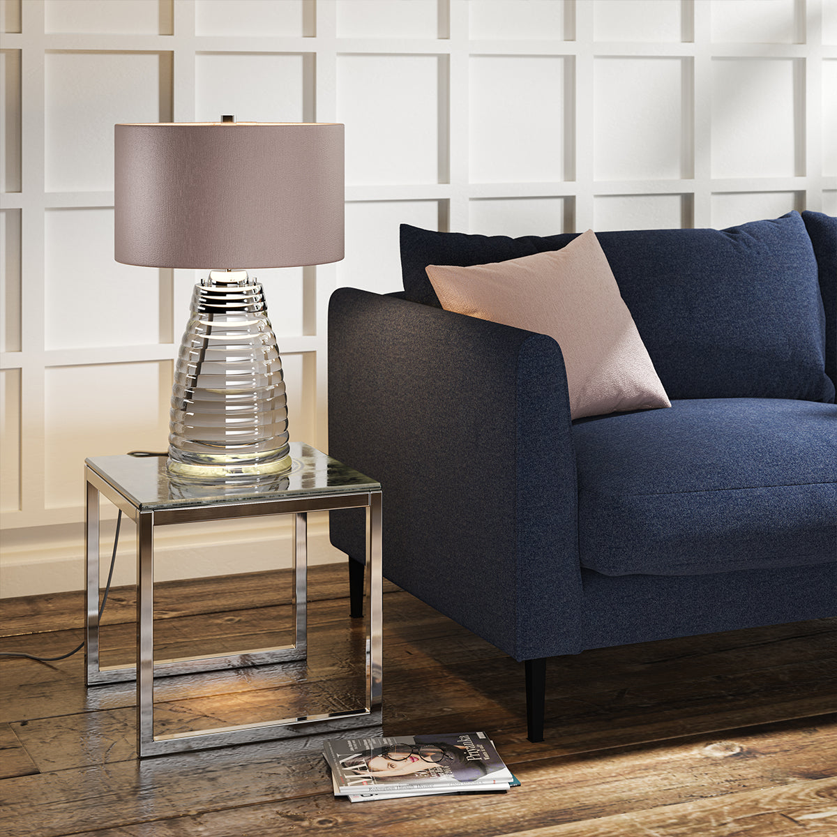 Milne Glass Table Lamp With Grey Shade QN-MILNE-TL-GREY