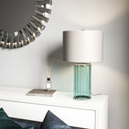 Reno Green Tint Glass Table Lamp In Polished Nickel With Cream Shade QN-RENO-GREEN-PN