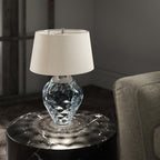 Samara Small Blue Glass Table Lamp With Taupe Shade QN-SAMARA-TL-BLU