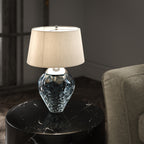 Samara Small Blue Glass Table Lamp With Taupe Shade QN-SAMARA-TL-BLU