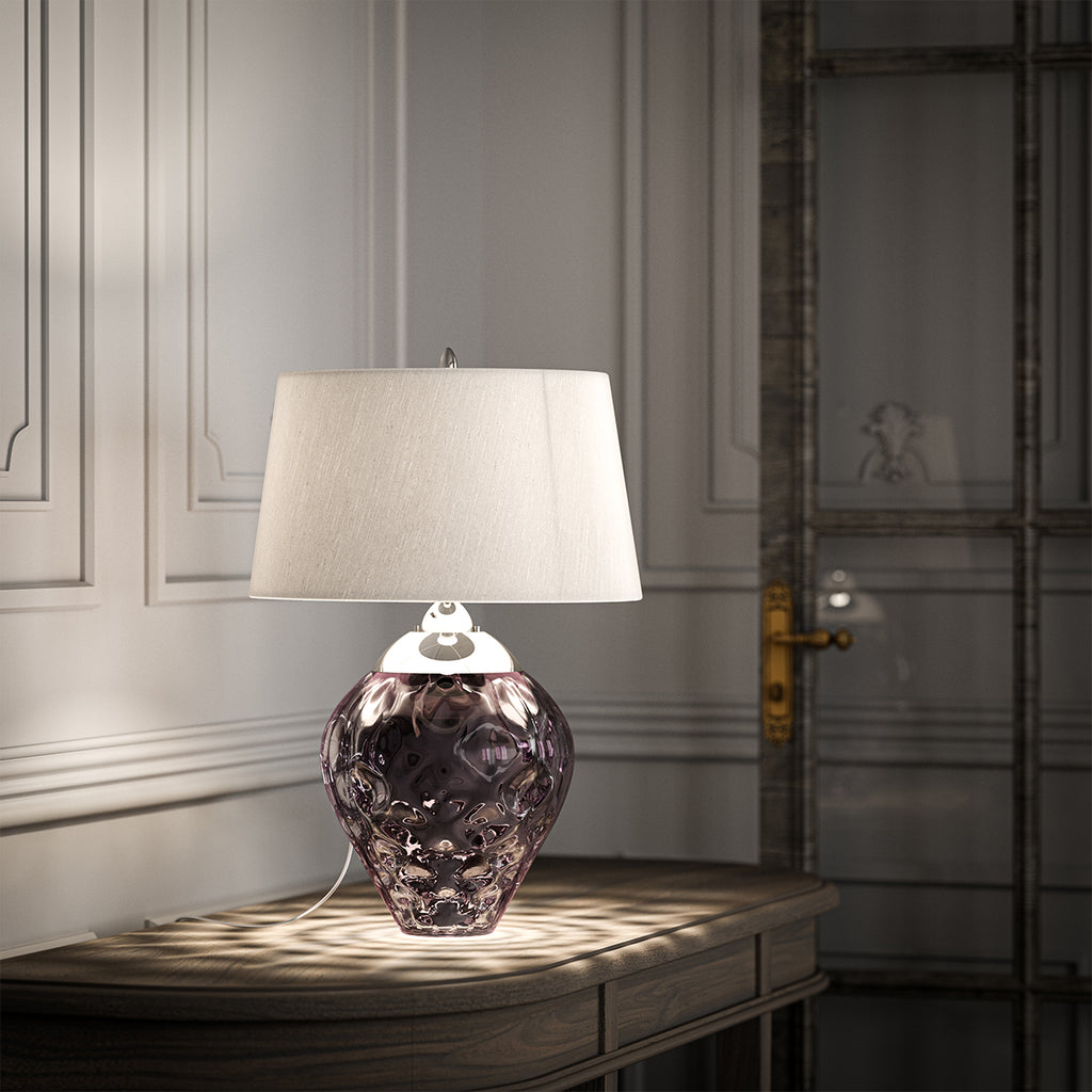 Samara Small Plum Glass Table Lamp With Silver Shade QN-SAMARA-TL-PLM