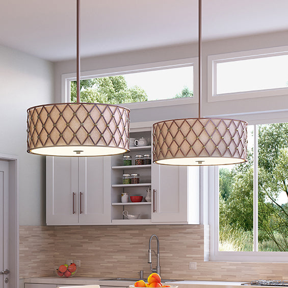 Brown Lattice Large Ceiling Pendant Light in Copper QZ/BROWNLATT/P/L